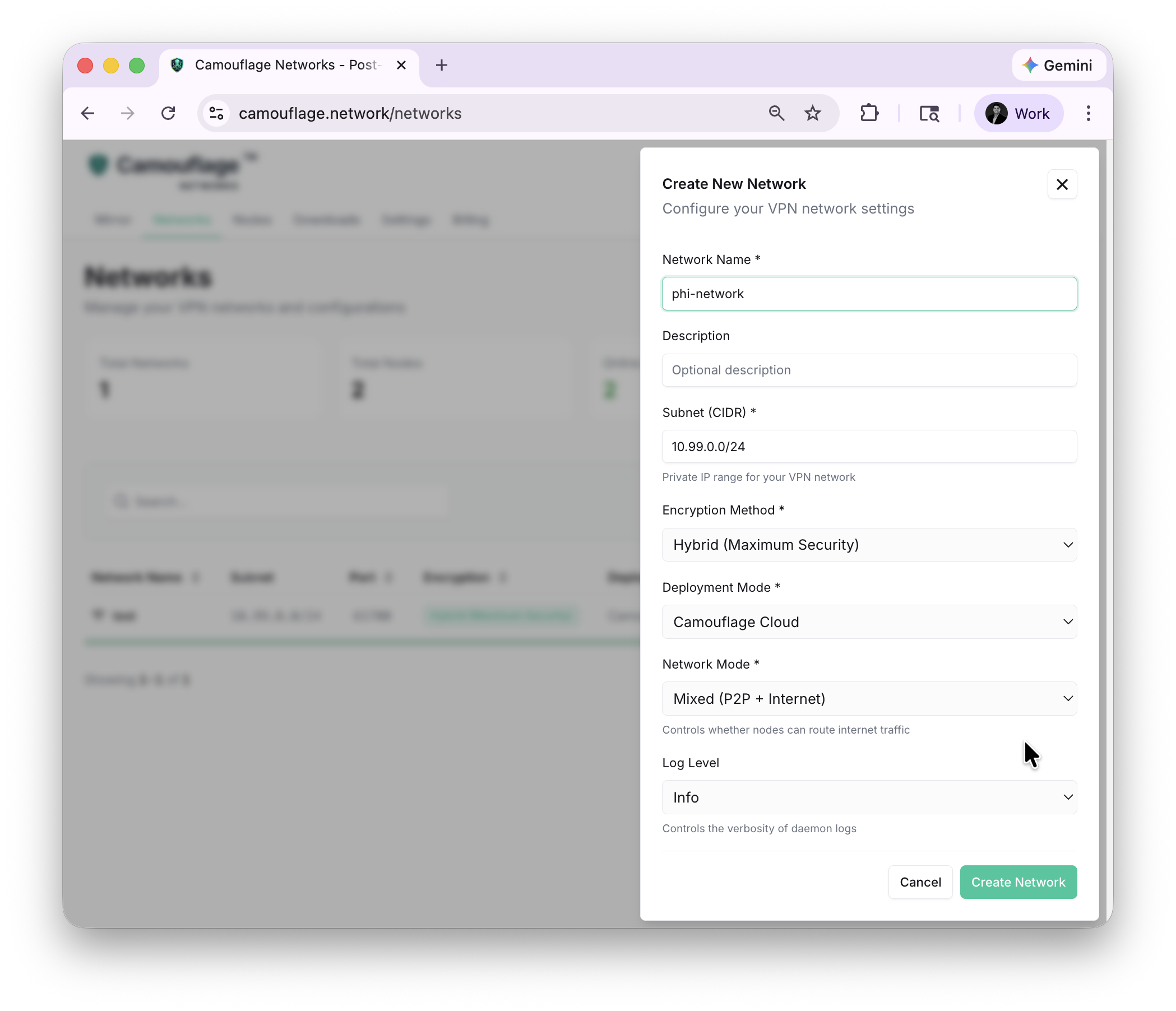 Create new network