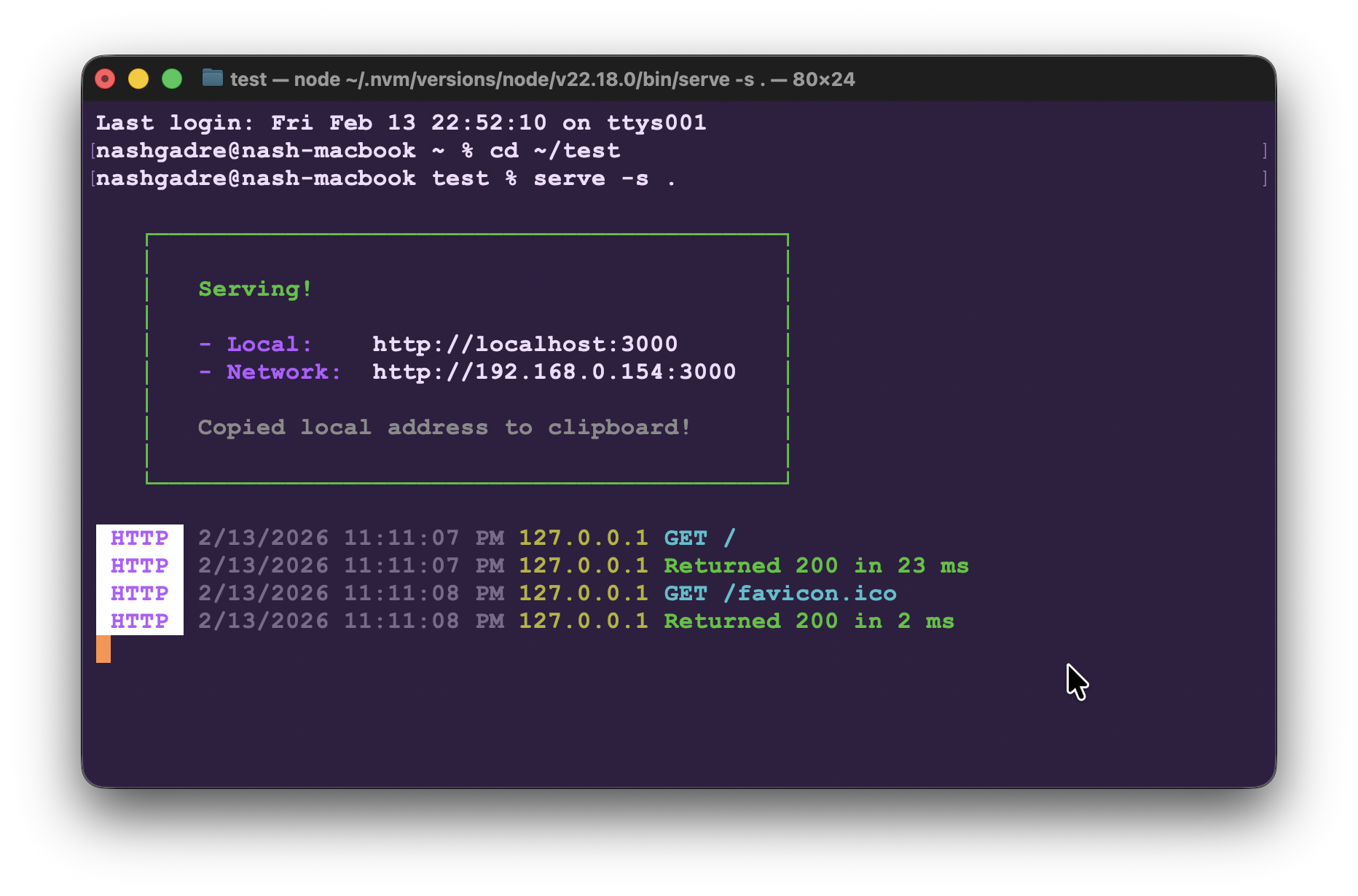 Local HTTP server running on port 3000